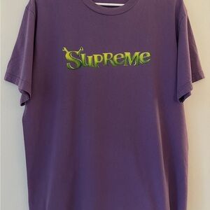 Supreme Purple Tee with Lime Green Shrek-Inspired Logo